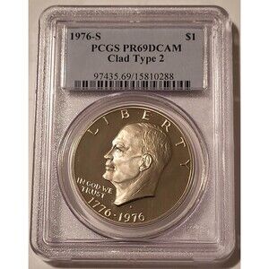 1976 S Clad Eisenhower Bicentennial Dollar Type 2 Proof PR69 DCAM PCGS